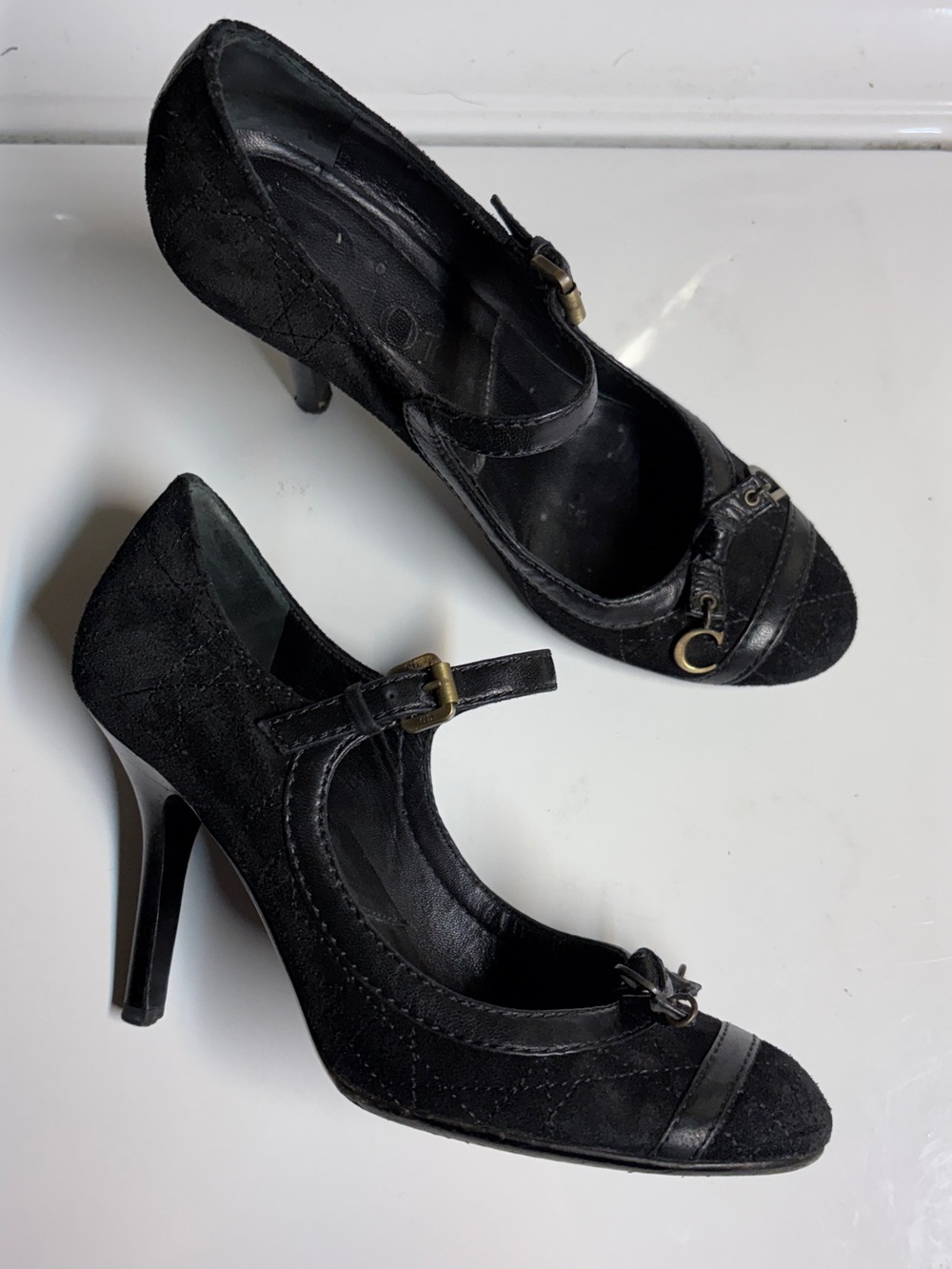 Dior Black Suede Mary Jane Heels with CD Gold-Tone Hardware Size 35.5